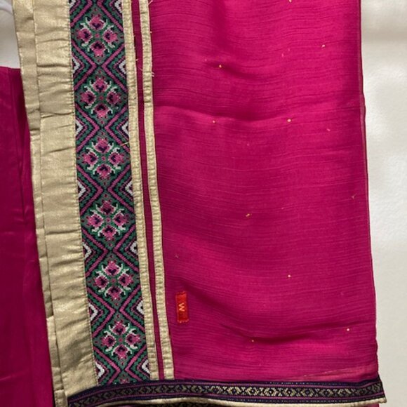 Cream colored Satin palazzo pant set with dupatta. - Picture 5 of 5